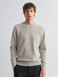 Oatmeal-grey lambswool crew knit, front