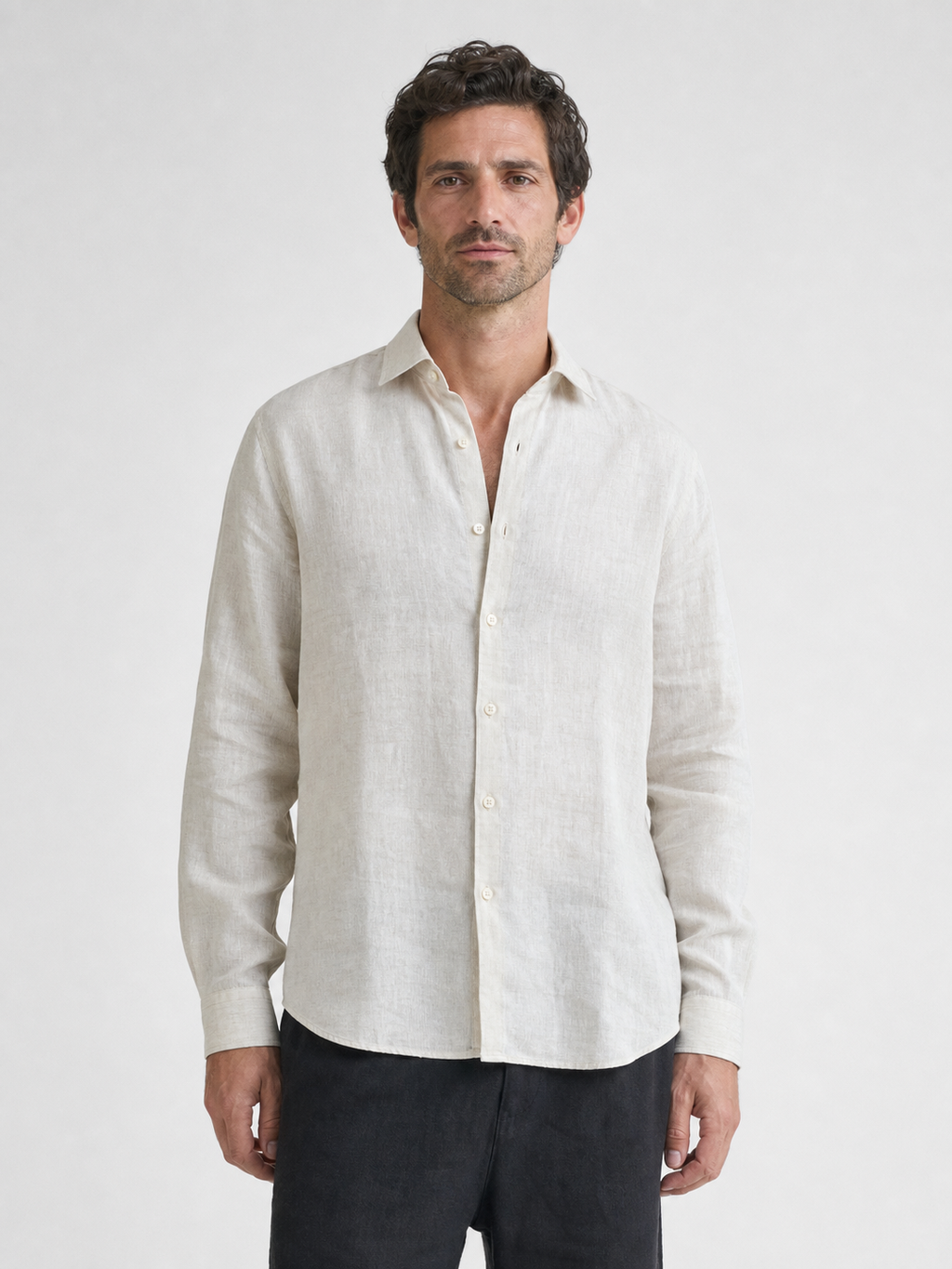 Natural ecru linen shirt, front