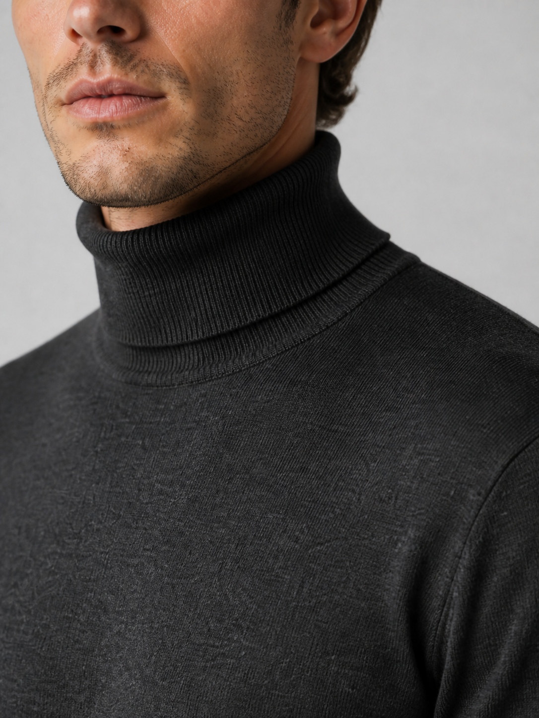Merino roll neck, knit detail