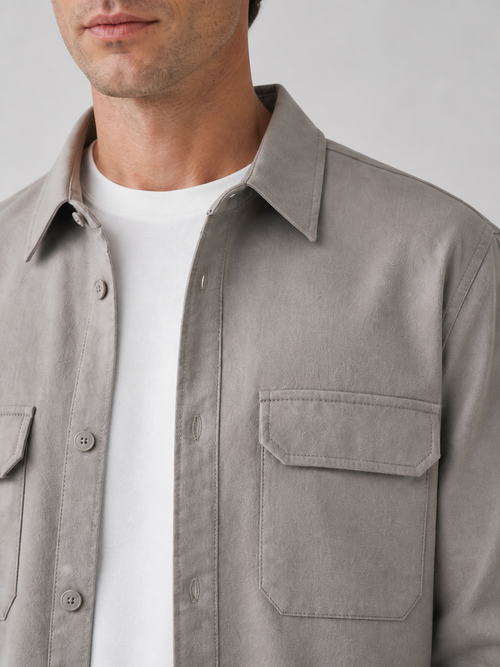 Brushed cotton overshirt, pocket and collar detail