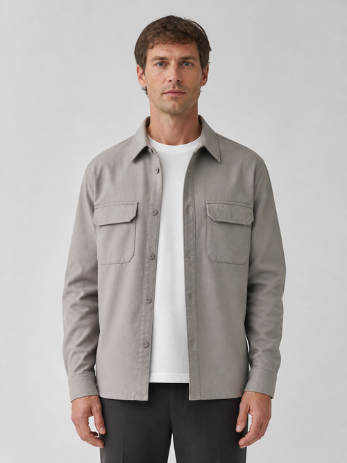 Stone-grey brushed cotton overshirt, front