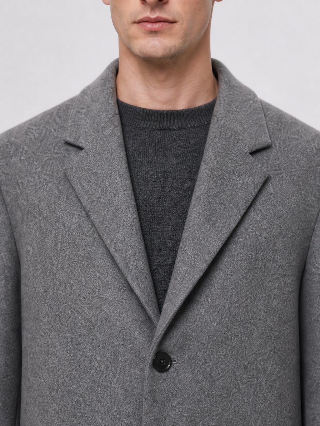 Wool topcoat, collar and lapel detail