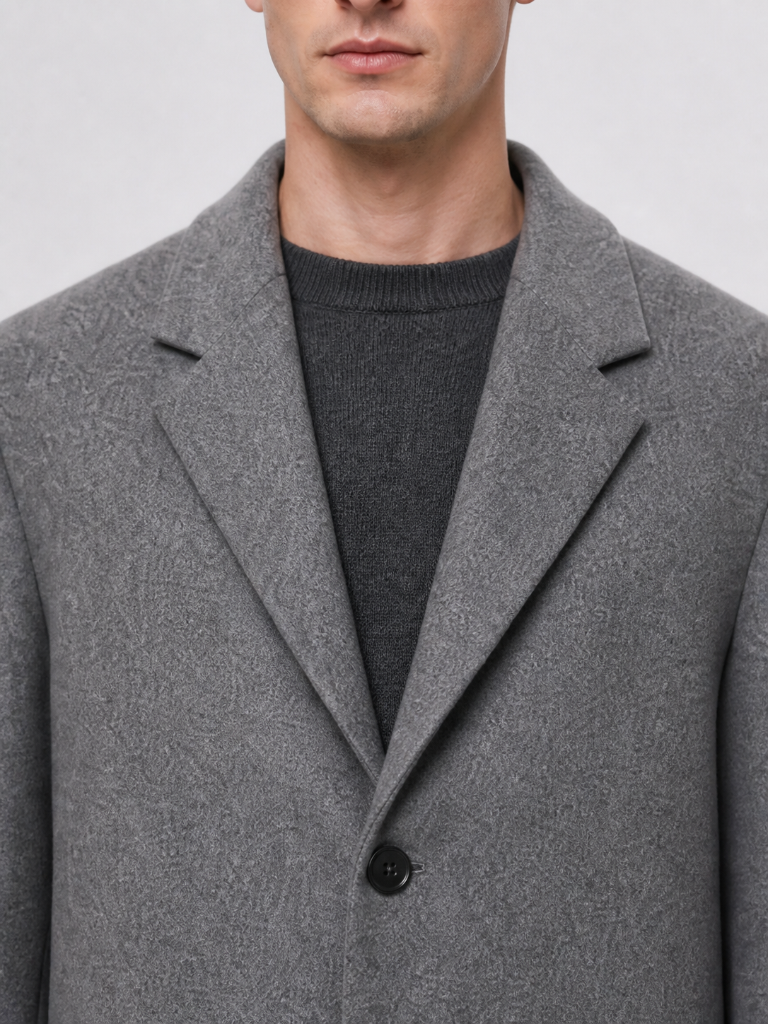 Wool topcoat, collar and lapel detail