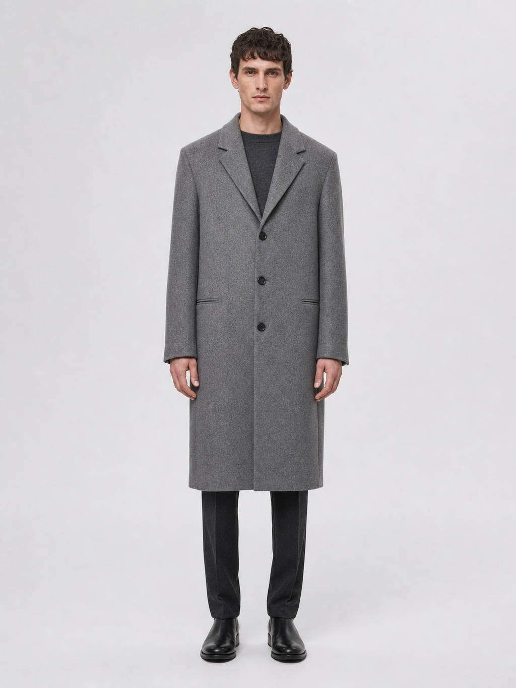 Mid-grey wool topcoat, front